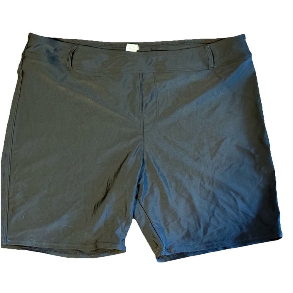 Women Resort Swim Shorts 2XL Black Stretch 6” Inseam Belt Loops and Small Pocket